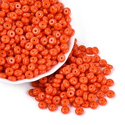Naranja Rojo Cuentas de vidrio de colores opacos, Rondana plana, rojo naranja, 6x3 mm, agujero: 1.2~1.6 mm, sobre 2500 unidades / libra