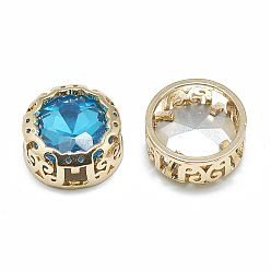 Аквамарин Шить на горный хрусталь, стекло горный хрусталь, с легкими золотыми тонами латуни, аксессуары для одежды, плоско-круглые, аквамарин, 12x6.5 мм