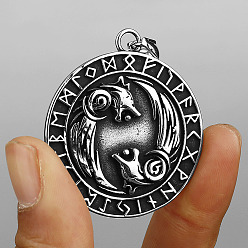 Color de Acero Inoxidable 304 Collares con colgante de medalla vikinga de doble cabeza de lobo de acero inoxidable para hombre, color acero inoxidable, 23.62 pulgada (60 cm)