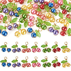 (52) Непрозрачная лаванда 28 шт. 7 цвета перламутровые стеклянные подвески, окрашенные в технике выпекания, вишня, с акриловой и золотисто-медной проволокой, разноцветные, 15 мм, отверстие : 2.5 мм, 4 шт / цвет