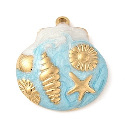 Небесно-голубой 304 нержавеющей стальной эмали подвески, форма ракушки с подвеской в виде раковины и морской звезды, реальный 18 k позолоченный, голубой, 21.5x20x4 мм, отверстие : 1.4 мм