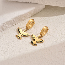 Черный Золотые 201 серьги-кольца с орлом из нержавеющей стали, чёрные, 31x29 мм