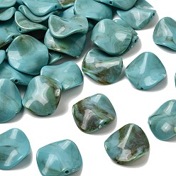 Темно-бирюзовый Непрозрачные акриловые бусины, имитирующие драгоценные камни, витой плоский круглый двухцветный, темные бирюзовый, 24~25x24~25x5 мм, отверстие : 1.8 мм, Около 263 шт / 500 г