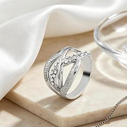 Silver Multi Layered Zinc Alloy Rhinestone Finger Rings for Women, Silver, 19mm, Inner Diameter: 17mm