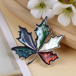 Colorful Natural Shell Brooches for Backpack Clothes, Leaf, Colorful, 45x46mm