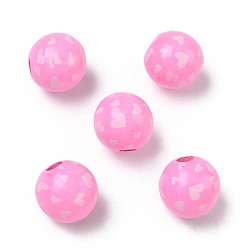 Бледно-Розовый Европейские деревянные бусины ко Дню святого Валентина, окрашенные распылением и напечатанные, круглые с сердца шаблона, бусины с большим отверстием, розовый жемчуг, 15~16 мм, отверстие : 4 мм