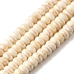 Кремово-белый Синтетических нитей бирюзовые бусы, окрашенные, рондель, кремово-белые, 6x2.5~3 мм, отверстие : 1 мм, около 115~165 шт / нитка, 15~15.5 дюйм