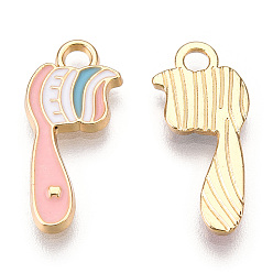 Pink Alloy Charms, with Enamel, Cadmium Free & Lead Free, Light Gold, Toothbrush, Pink, 8.5x18x1.5mm, Hole: 1.8mm