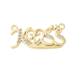 Настоящее золото 18K Латунные микропрозрачные кубические циркониевые соединения, подвески-соединители слов, без кадмия и без свинца, реальный 18 k позолоченный, 15x30.5x3 мм, отверстие : 2 мм