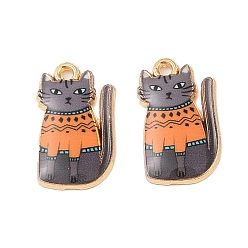 Шифер Серый Стойки подвески обшивки сплава, с эмалью, золотые, кошачье очарование, шифер серый, 20x11.5x2.5 мм, отверстие : 1.5 мм