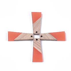 Коралловый Подвески из смолы и дерева, трапециевидные, коралл, 30x12x3 мм, отверстие : 2 мм