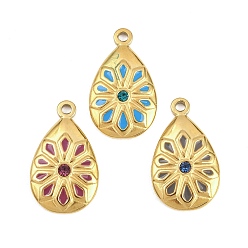 (52) Непрозрачная лаванда 304 подвески из нержавеющей стали, слезинки, с эмалью и горный хрусталь, золотые, разноцветные, 22x13x3.5 мм, отверстие : 1.6 мм