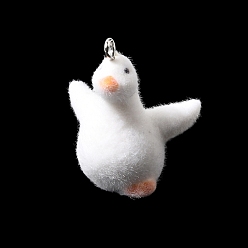 Утка Флокированные подвески из непрозрачной смолы, с платиновыми тоновыми железными петлями, белые, утка, 30.5x25x19.5 мм, отверстие : 2 мм