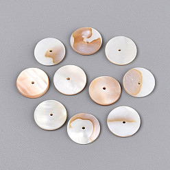 Морская Ракушка Естественных пресноводных стеклянные бусы, диск, Heishi бусы, цвет морской раковины, 12~13x1~1.5 мм, отверстие : 1 мм