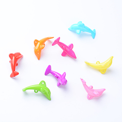 Mixed Color Opaque Acrylic Pendants, Dolphin, Mixed Color, 24x44.5x24.5mm, Hole: 2mm, about 149pcs/500g