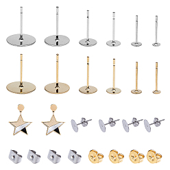 Golden & Stainless Steel Color 304 Stainless Steel Stud Earring Findings, Flat Round, Golden & Stainless Steel Color, 3x0.3mm, Pin: 0.8mm, 320pcs/set