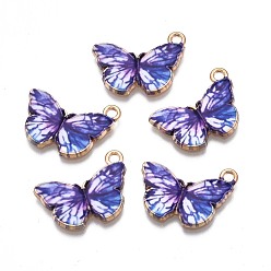 Лиловый Печатные подвески сплава, без кадмия, без никеля и без свинца, золотой свет, бабочка, сирень, 15x20x1.5 мм, отверстие : 1.8 мм
