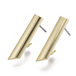 Light Gold Iron Stud Earring Findings, with Loop and Steel Pin, Light Gold, 24x5mm, Hole: 4.5mm, Pin: 0.7mm