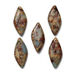 Седло Коричневый Подвески из окрашенной натуральной императорской яшмы, ромб прелести, седло коричневый, 34.5~35x15.5x6 мм, отверстие : 1.2 мм