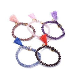 Смешанные камни Стрейч браслеты, с натуральными смешанными драгоценными камнями бусинов, позолоченные латунные подвески, Подвеска из полиэстера, 2-1/4 дюйм (5.6 см)