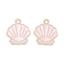 Pink Alloy Enamel Pendants, Shell Shapes Charms, Golden, Pink, 18x16x1mm, Hole: 1.6mm