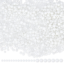 Blanco 5000 piezas 3 estilos cuentas de semillas de vidrio, colores opacos semilla, pequeñas cuentas artesanales para hacer joyas de bricolaje, rondo, blanco, 2~4 mm, agujero: 1 mm