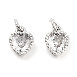 Платина Латунь с кубическим цирконием подвеской, с целью перехода в кольце, без кадмия, без никеля и без свинца, сердце, платина, 8x6x2.8 мм, отверстие : 2.4 мм