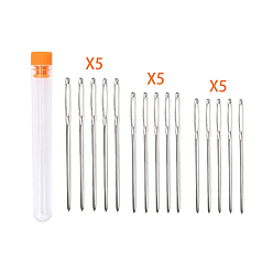 Коралловый Иглы из железной пряжи, тупые иглы с большим ушком, для вышивки крестом, вязание, вышивка лентами, с пластиковой бутылкой для хранения, платина, коралл, 53~70x1.6~2 мм, 15 шт / комплект