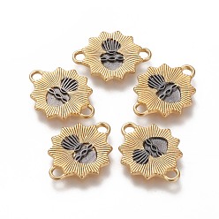 Real 18K Gold Plated & Gunmetal Соединители латунные звенья, долговечный, цветок с осьминогом, настоящее золото 18 k и бронза, 18x23.7x1.8 мм, отверстие : 3 мм
