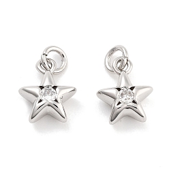 Платина Латунь с кубическим цирконием подвеской, с целью перехода в кольце, без кадмия, без никеля и без свинца, звезда, платина, 9.5x8x4 мм, отверстие : 2.4 мм