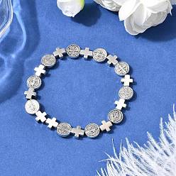 Античное Серебро Браслеты из сплава бусин в тибетском стиле для мужчин и женщин, плоский круглый крест, античное серебро, внутренний диаметр: 2-1/4 дюйм (5.7 см)