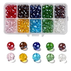 Gemischte Farbe Galvanisierte Glasperlen, Mit Perlglanz plattiert, facettiert, Rondell, Gemischte Farbe, 8x6 mm, Bohrung: 1 mm, 10 Farben, 30 Stk. je Farbe, 300 Stück / Karton