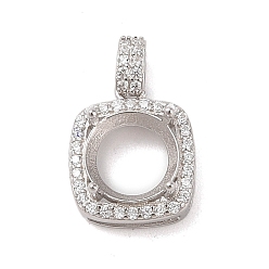 Square 925 Sterling Silver Micro Pave Cubic Zirconia Pendant Setting, Open Back Settings , Square, 14x11x6mm, Hole: 3.5mm