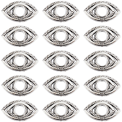 Античное Серебро Тибетский стиль сплава шарика кадра, глаз, античное серебро, 12x21x3 мм, отверстие : 1.6 мм, 5 мм внутренним диаметром, 50 шт / коробка