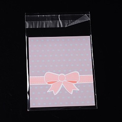 Pink Rectangle OPP Cellophane Bags, with Bowknot Pattern, Pink, 12.5x7.9cm, Unilateral Thickness: 0.035mm, Inner Measure: 9.5x7.9cm, about 95~100pcs/bag