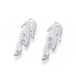 Нержавеющая Сталь Цвет Не тускнеет 201 филигранные соединительные элементы из нержавеющей стали, пламя, цвет нержавеющей стали, 12x4x0.4 мм, отверстие : 0.7 мм