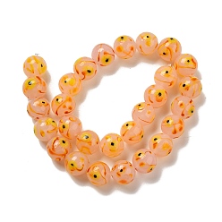 Античный Белый Бусы лэмпворк ручной работы, круглые с цветочным узором, старинный белый, 16 мм, отверстие : 1.5~1.8 мм, около 27~28 шт / нитка, 16.14~16.93'' (41~43 см)