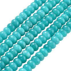 Голубой 2 нити из натурального белого нефрита бусины нити, окрашенные, рондель, голубой, 8x5 мм, отверстие : 1 мм, около 74 шт / нитка, 15.15 дюйм (38.5 см)