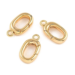 Real 18K Gold Plated SHEGRACE Brass Spring Gate Rings, Oval, Cadmium Free & Nickel Free & Lead Free, with Loop, Real 18K Gold Plated, 12x6x2mm, Hole: 1.2mm