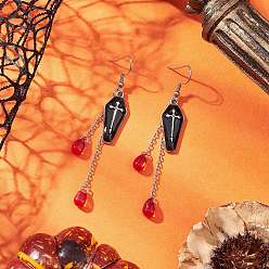 Черный Гроб из эмалевого сплава с подвесными серьгами в форме слезы, со стеклянными бусинами, чёрные, 77x11.5 мм