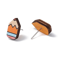 Pencil Серьги-гвоздики из натурального дерева, 316 женские украшения из нержавеющей стали, карандаш, 15.5x8.5 мм, штифты : 0.6 мм
