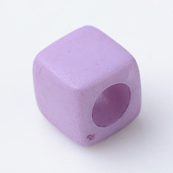 Medium Orchid Solid Color Acrylic European Beads, Cube Large Hole Beads, Medium Orchid, 7x7x7mm, Hole: 4mm, about 1900pcs/500g