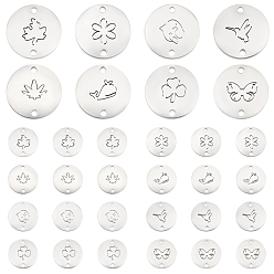 Stainless Steel Color 32Pcs 8 Style 304 Stainless Steel Links Connectors, Laser Cut, Flat Round, Stainless Steel Color, 12x1mm, Hole: 1.2mm, 4pcs/style