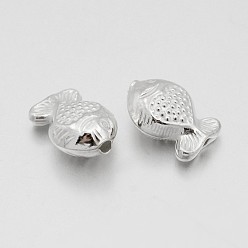 Argent 925 perles de poisson en argent sterling, argenterie, 12.5x5.5x8.5mm, Trou: 2mm
