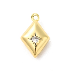 Rhombus Настоящие позолоченные подвески из латуни с микропаве из кубического циркония, без свинца и без кадмия, ромб прелести, 18 мм, отверстие : 15.5x10x4.5 мм