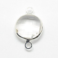 Mixed Color Silver Color Plated Brass Glass Links connectors, Flat Round, Mixed Color, 14.5x8.5x3mm, Hole: 2mm