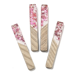 Светло-Вишневый Деревянные подвески, смола и золотая фольга, прямоугольные, светло-вишневый, 52x7.5x4 мм, отверстие : 2 мм