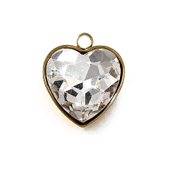 Сердце 201 подвески из нержавеющей стали, с кристально горный хрусталь, реальный 18 k позолоченный, сердце, 15x13x6 мм, отверстие : 2 мм