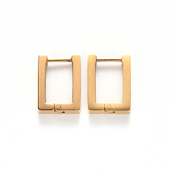 Настоящее золото 18K Вакуумное покрытие pvd 304 серьги-кольца из нержавеющей стали, прямоугольные, реальный 18 k позолоченный, 15x12.6x3 мм, штифты : 1 мм