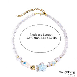 Светло-Голубой Ожерелья из морских бус из фарфора, пластика, жемчуга и стекла в виде морских звезд, золотые, Небесно-голубой, 16.54 дюйм (42 см)